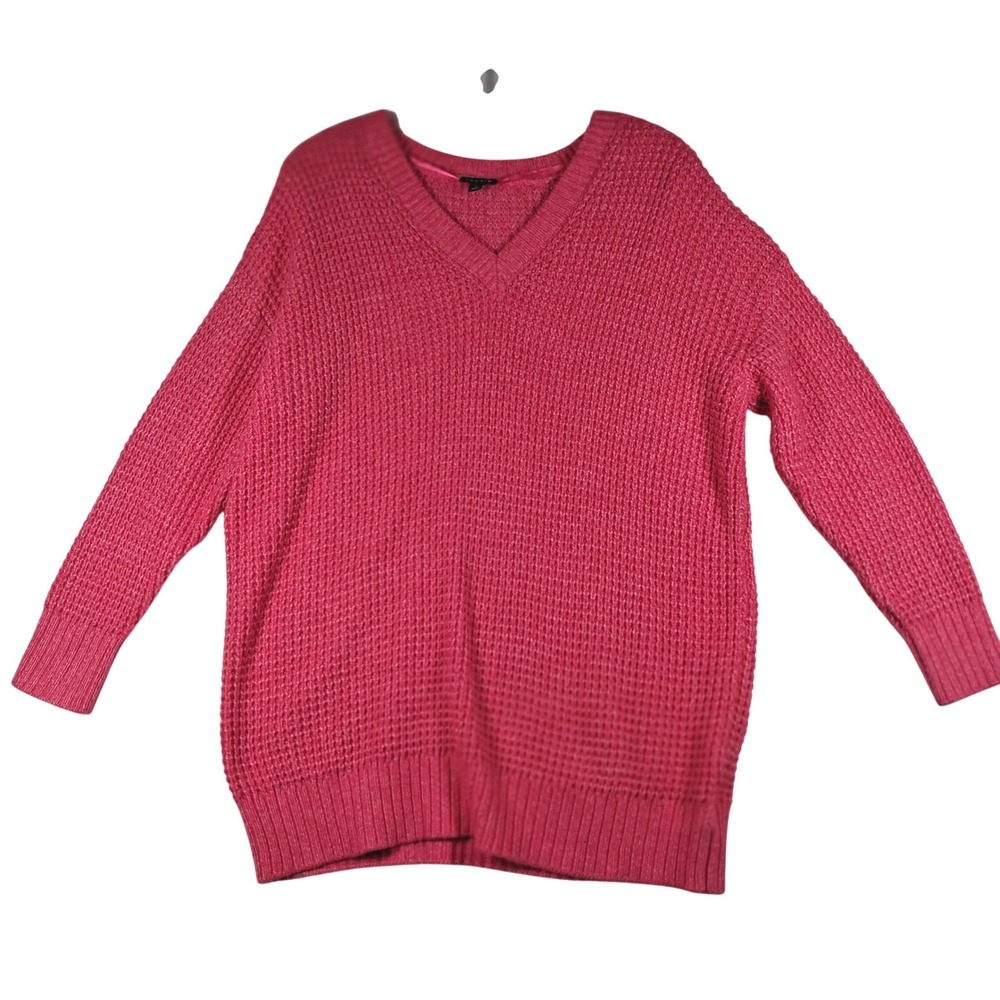 Torrid Pink Marled Shaker Stitch V-Neck Sweater Size 1 Plus Relaxed Pullover